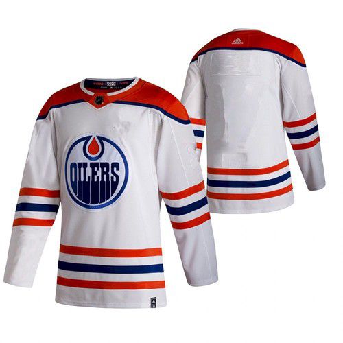 Men Edmonton Oilers Blank White NHL 2021 Reverse Retro jersey->customized nhl jersey->Custom Jersey